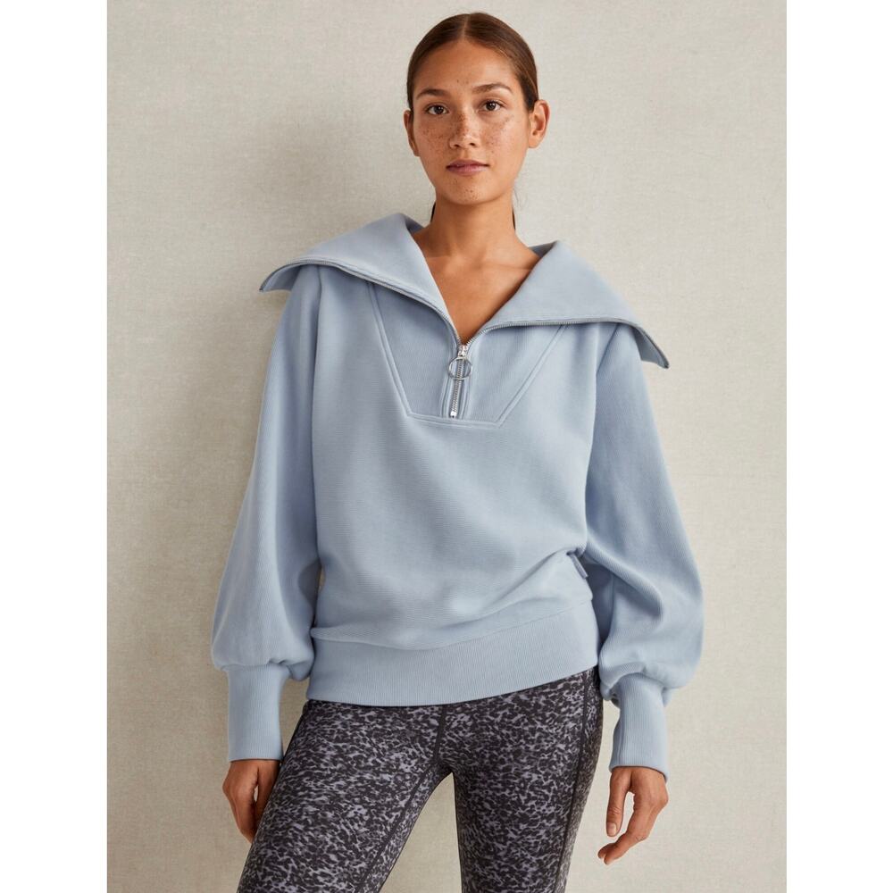 Varley Women's Dusty Blue Ribbed Half-Zip Sweatshirt XS